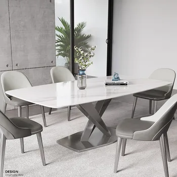 Ярък каменна лампа, Луксозна маса за хранене и стол, Модерен минималистичен Домашен правоъгълна маса за хранене висок клас в скандинавски стил