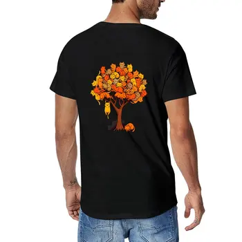 Нова тениска с изображение на котка и дърво, мъжки дрехи, тениска за момче, потници, тениски за мъже, памук