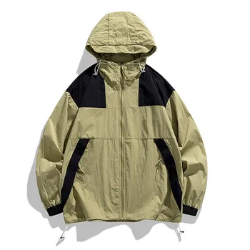 Дамско яке с Цветен Блок с цип и един съвсем малък, Регулируема Еластична Upf50, Солнцезащитная Облекло За Къмпинг в Планината, Hoody Harajuku Y2k с качулка