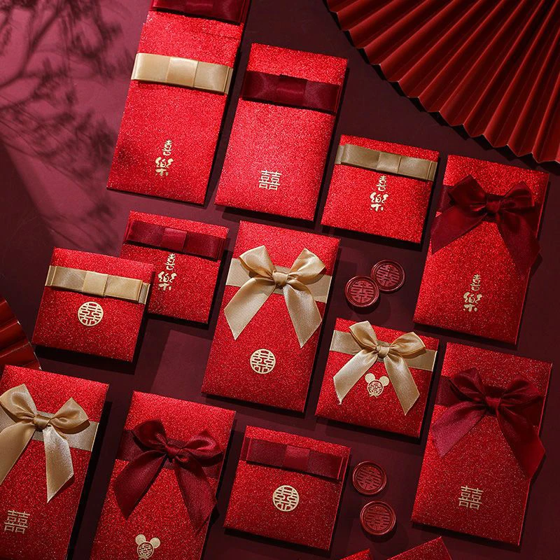 2 ЕЛЕМЕНТА Червен Щастлив плик Китайските Сватбени аксесоари Пакети с побрякушками за традиционната китайска сватба Нова Година Хунбао за Гости