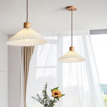 Скандинавски led окачен лампа, изчистен лампа от три плиссированных тъкани, висящи осветителни тела за спалнята, хола, осветление за коридор