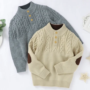 Вязаный пуловер за малки момичета и момчета с дълги ръкави, Есен-зима, Пуловер с висока яка за момчета, Пуловери, Дрехи за малките момчета