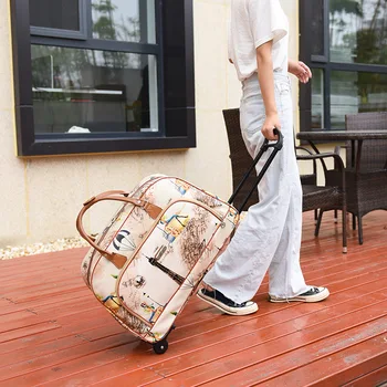 2023 Дамски Водоустойчив Пътна чанта, Летен стил, чантата е от изкуствена кожа, Нова чанта за багаж с принтом Tower Beauty Lady