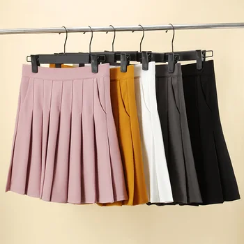 Корея, модни дрехи, Универсална Плиссированная пола с джоб, обикновена цветове, Модни Лаконичная Облегающая Черна мини пола Kawaii