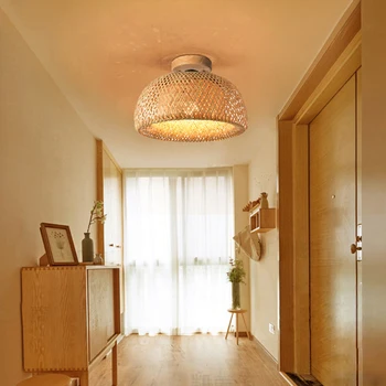 Тавана лампа от естествен Бамбук E27 ръчно изработени плетива, Домашно Creative Осветление, Китайската стая Дзен, Проход, Декоративни лампи в клетката