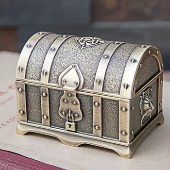 Креативна преносим метален ковчег за бижута, европейската ретро pirate ковчег със съкровища от висококачествена сплав с малка метална ковчег за бижута