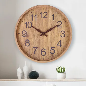 Стенни часовници от пластмаса с имитация на дърво, 12-Инчови Часовници, Хол, Спалня, Безшумен Модерен дизайн, Интериор на трапезария