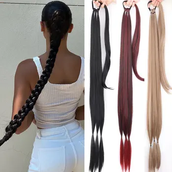 Удължаване на косата в опашка MERISIHAIR, синтетични боксови плитки, въже за коса в опашка за жени, высокотемпературное влакна, Черно, Кафяво на опашката