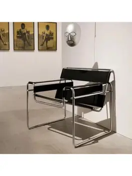 Стол Василий Дизайнерски Единична Средновековен Диван за почивка, стол от неръждаема стомана, кожа на седлото, стол за дневна, кабинет