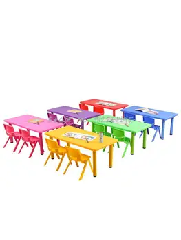 Маса за детска градина пластмасови правоъгълни вдигане на детски дебели маси и столове бюра и столове начално училище