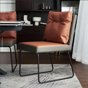 Минималистичен кожен стол за хранене, стол за домашно маса, стол за грим в спалнята, стол ins, модерен минималистичен лесен луксозен стол с облегалка
