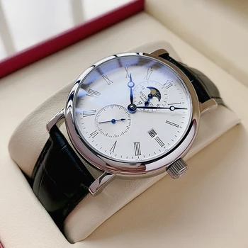 Луксозни автоматични часовници, мъжки модни механични ръчни часовника 42 мм, Бизнес водоустойчив часовник с фазата на Луната, Най-добрата марка WACHEDON 2023, Новост