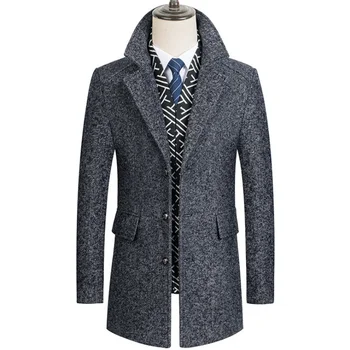 Мъжки вълнени палта, зимни нов шал, яка, Вълнена мъжко палто, дебело луксозно яке-ветровка, Марка дрехи