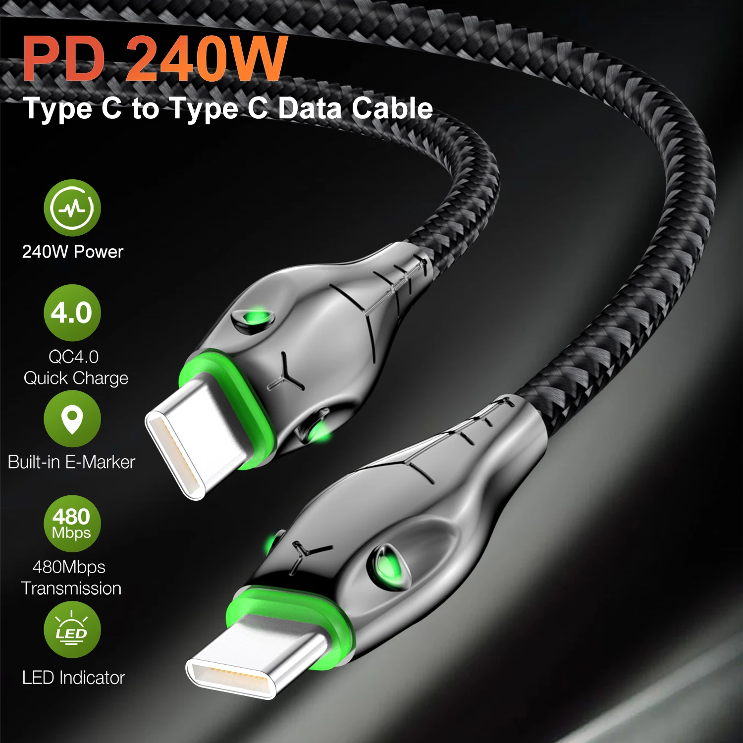 PD 240 W C USB към USB Type C за iPhone PD20W Телефонен кабел, Бързо Зареждане на 4 Led Осветление на Кабела 100 Вата Бързо Зареждане на Type-C Тел TipoC