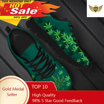 Демисезонная Мека Топла обувки на равна подметка, Зелени листа, плевели, Дамски Ежедневни обувки с 3D Принтом, обувки дантела, Zapatillas