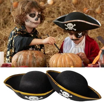 Шапка Пират на Хелоуин за Деца и Възрастни, костюмиран Капитан на Черно Черепа, Фетровая шапка за cosplay 
