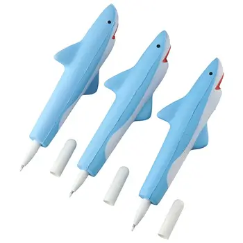 3 бр. Сини калъфи за писалки 0,5 мм Shark, черно мастило дръжки, дръжка-roller, Офис дръжка
