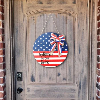 Дървени врати декорации за Деня на Независимостта на САЩ, Подвесная знак, Знаме, Украса за дома, Празнична дъска за висящи врати
