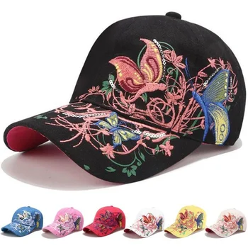 1 Бр., регулируема Лятна шапка в корейски стил, расшитая пайети, шапки за голф, бейзболна шапка с бродерия на пеперуда, дамски модни шапка
