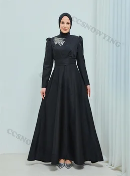 Мюсюлманските Вечерни рокли с дълъг ръкав, Ислямски Сатен апликации, Хиджаб, Вечерни рокли За Жени, Арабски Кафтан, Халати за партита