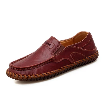 Мъжки маратонки от естествена кожа, Висококачествени ежедневни обувки дантела, мъжки мека Елитната марка обувки за мъже, Лоферы, Мокасини, обувки за шофиране