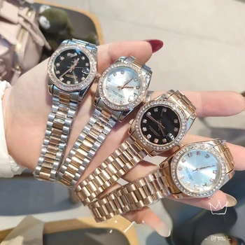 Серия Log, инкрустирани с диаманти диск, кварцов механизъм стоманена каишка, дамски часовник в стил ins, модни ниша дамски часовник