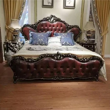 royal класическо легло от волска кожа, с нов дизайн, луксозно обзавеждане за спалня с дърворезба
