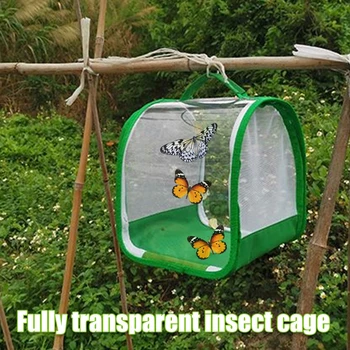 Мрежа за обитаване, малки насекоми и пеперуди с дръжка и цип, Прозрачен окото клетка за насекоми, сгъваем и преносим PVC
